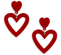1 Pairs Earrings for Women Teengirls Long Double Heart Dangle Earrings Cute Love Heart Drop Earrings Valentine's Day Mother's Day Birthday Fashion Heart Earring Gifts (Red)