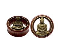 1 Pairs Wooden Ear Tunnels Plugs （8-20mm） Buddha statue+Sun and Moon+Peace Tree+honeycomb-Ear Expander Plugs for Women and Men Ear Piercing Stretcher (Color : A, Size : 10mm)