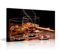 1 Panel Black and Brown Whisky and Cigar Wall Art Painting Pictures Print On Canvas, Modern Artwork Wall Decoration with Framed Stretched Ready to Hang Posters and Prints, 36"Wx24"H