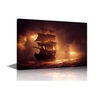1 Panel Canvas Wall Art Fighting Pirates Ships Pictures Print on Canvas for Home Office Hotel Wall Decorative, Pirates Ships Artwork Framed Posters and Prints Ready to Hang, 36" Wx24 H