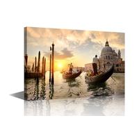 1 Panel Canvas Wall Art Grand Canal at Sunset, Venice Pictures Print on Canvas for Home Wall Decoration, Landscape Artwork Stretched Framed Gallery-Wrapped Ready to Hang, 24" Wx16 H