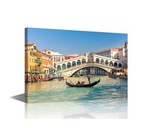 1 Panel Canvas Wall Art Rialto Bridge in Venice Pictures Print on Canvas Poster for Home Wall Decoration, Landscape Artwork Giclee Stretching and Framed Ready to Hang, 24" Wx16 H