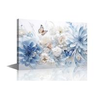 1 Panel Canvas White Canvas Wall Art Butterfly, Wall Paintings for Living Room European and American Style Wall Art Decor Light Blue Flower Modern Aesthetics Paintings Framed Wall Art 24x36inch