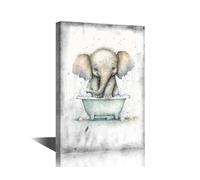 1 Panel Cute Animal Elephant Canvas Wall Art Baby Elephant Bathes in Bathtub Pictures Wood Board Wall Decor for Bathroom Funny Pets Animal Wall Decor for Bedroom Framed Ready to Hang (12"Wx18"H)