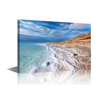 1 Panel Dead Sea Coastline Landscape Wall Art Painting Ocean Picture Print On Canvas Blue Beach Pictures for Home Decor Decoration Giclee Gallery-wrapped Framed Ready to Hang(12" Wx18 H)