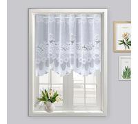 1 Panel Dining Room Rod Pocket White Lace Sheer Curtains Valance 24 Inch Long Scalloped Bottom Kitchen Voile Curtain Cafe Door Curtain Short Curtain Tier Window Treatment Drapes Tulle Room Divider