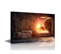 1 Panel Framed Wall Art Tomb Empty With Shroud And Crucifixion At Sunrise - Resurrection Of Jesus Christ Pictures Print on Canvas for Living Room Bedroom Wall Decoration, 24"Wx16"H