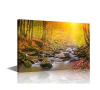 1 Panel Landscape Wall Art Landscape Magic River in Autumn Forest at Sunlight Wall Decor Painting Print on Canvas The Picture for Home Decoration Framed Ready to Hang 60x90 cm