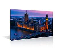 1 Panel London United Kingdom Canvas Wall Art Big Ben and Westminster Bridge Evening Cityscape Wall Decorations for Living Room Thames River Home Decor Artwork Framed Ready to Hang (12"Wx 18"H)