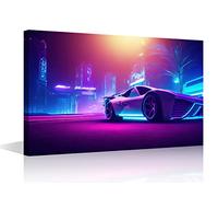 1 Panel Modern Wall Art Neon Canvas Prints Art Cyberpunk Pictures Print On Canvas Artwork for Bar Club Home Wall Decorations Framed and Stretched Ready to Hang Poster, 24" Wx16 H
