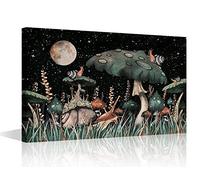 1 Panel Night Sarry Sky Mushroom Canvas Wall Art Painting for Home Office Bathroom Decoration Modern Canvas Artwork Giclee Print on Canvas Wooden Board Art Ready to Hang 12x18inch