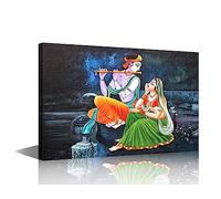 1 Panel Radha Krishna Pictures for Living Room Hinduism Canvas Wall Art House Decor Indian God Modern Office Wall Decor Flute Hindu Religiou Framed Large Wall Art for Home Bedroom, 24"Wx36"H