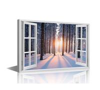 1 Panel Snow Canvas Wall Art for Living Room Home Decor 3D Window Effect Poster Prints on Canvas Landscape Wall Decorations for Bedroom Bathroom Office Framed Ready to Hang, 36x24in