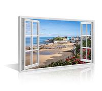 1 Panel Tenby Harbour Pembrokeshire Wales Canvas Wall Art United Kingdom Posters and Prints Colorful Buildings of Popular Welsh Resort Bathroom Decor Wall Art Framed Ready to Hang (16''Wx 24''H)