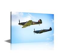 1 Panel Wall Art A couple of WW2 Flying Spitfires in Mid Air Painting Print on Canvas Prints Poster for Home Decor Frame Ready to Hang 30 x 45 cm