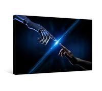 1 Panel Wall Art Decor Machine Hands and Human Touching Painting AI Robot Pictures for Home Office Wall Art Framed Modern Artwork for Living Room Bedroom Decor 16X24 INCH