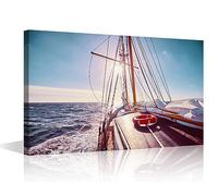 1 Panel Wall Art Decor Painting on Canvas Sea Skyline Pictures for Home Walls Yacht Sailing in Sea at Sunset Office Wall Art Sea Wave Framed Modern Artwork for Living Room Bedroom, 24x16in