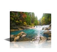 1 Panel Wall Art Landscape Prints Waterfall on Mountain River in the Forest Painting for Bedroom Living Room Bathroom Wall Decor Stretched and Framed Ready to Hang 30x45cm