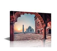 1 Panel Wall Art Taj Mahal in Sunrise Light, Agra, India Pictures Print on Canvas for Living Room Bedroom Wall Decoration, City Artwork Wooden Framed Ready to Hang, 36" Wx24 H