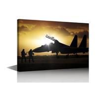 1 Panel Wall Paintings for Living Room Military Aircraft at Airfield on Mission Standby Picture Prints on Canvas for Home Office Wall Decorations, Wooden Framed Ready to Hang, 18" Wx12 H