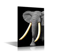 1 Panel Wild Animals Elephant Canvas Wall Art Yellow Tusk Pictures Wall Decor for Living Room Funny Animal Elephant Black and White Wall Art Print on Canvas Framed Ready to Hang (12"Wx18"H)