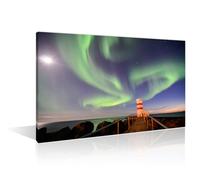 1 Panels Aurora Scenery Canvas Wall Art Lighthouse on the Coast of Iceland Paintings Prints on Canvas Green Modern Artwork Pictures for Living Room Bedroom Giclee Framed Ready to Hang (12" Wx18 H)