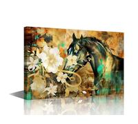 1 Panels Black Green Horse Pictures Wall Decor for Living Room Canvas Wall Art Hand Painted Oil Paintings Modern Abstract Artistic Background Farmhouse Animal Artwork for Bedroom Hallway (16"Wx24"H)
