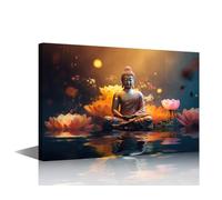 1 Panels Buddha Statue Wall Art Gold Buddha Statue Pictures Posters for Room Aesthetic Buddha's Light Living Room Wall Art Contemporary Home Decor Stretched and Framed Ready to Hang (16"Wx24"H)