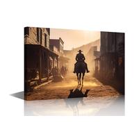 1 Panels Canvas Print Art Cowboy Riding on a Horse, Wild West Town Pictures Print on Canvas for Home Wall Decoration, Cowboy Artwork Wooden Framed Ready to Hang, 18" Wx12 H