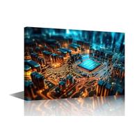 1 Panels Circuit Board Wall Art CPU Concept Framed Wall Art Digital Chip Canvas Wall Art for Living Room Modern Home Decor Pictures Posters Art Prints Stretched Framed Ready to Hang (16"Wx24"H)