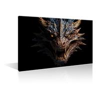 1 Panels Dragon Large Wall Art Dragon Mythical Creature Wall Art for Living Room Dragon's Head Against a Black Background Art Prints Giclee Print Stretched and Framed Ready to Hang 24"Wx36"H