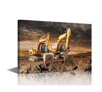 1 Panels Excavator Framed Wall Art Heavy Construction Hydraulic Equipment Canvas Paintings Wall Decor for Bedroom Modern Artwork Giclee Wooden Framed Gallery-Wrapped Ready to Hang (12"Wx18"H)