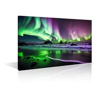 1 Panels Large Canvas Wall Art Print Green Purple Aurora Wall Art for Bedroom Northern Lights on the Lake Wall Decor Art Paintings Modern Artwork for Office Home Decor Ready to Hang (24"Wx36"H)