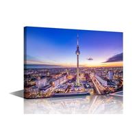 1 Panels Panoramic View at Central Berlin Whil Sunset Pictures Print on Canvas for Home Hotel Office Wall Decoration, City Artwork Posters and Prints Framed Ready to Hang, 36" Wx24 H
