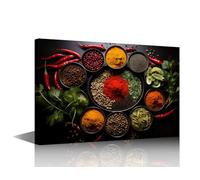 1 Panels Seasoning Ingredients Large Wall Art Spices and Herbs Canvas Art Wall Decor Spices Wall Art for Living Room Pictures Modern Home Decor Wall Art Paitings Framed Ready to Hang (24"Wx36"H)