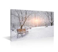 1 Panels Snow Covered Trees and Benches in the City Park Modern Home Decor Winter Sunset Canvas Paintings for Bedroom, Living Room, Office. Posters and Prints Framed Ready to Hang (16"Wx24"H)