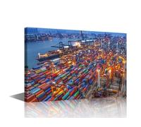 1 Panels Wall Art for Bedroom, Container Port Ship Picture Prints on Canvas Modern Export Business Cargo Container Wall Art for Living Room Dining Room Kitchen Bathroom Frame Decoration 24x16in