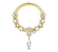 1 PC 16G Gold Diameter 10mm Elegant Dangle Nose Septum Ring 316L Stainless Steel with Clear Planet CZ Hinged Segment Ring Cartilage Earrings Hoop Helix Tragus Piercing Jewerly for Women and Men
