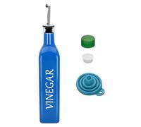 1 Pc 17oz Olive Dispenser Bottle,500ml Glass Oil and Vinegar Dispenser Set with 1 Stainless Steel Pourers,Funnel Bottles for Kitchen (Blue Vinegar)
