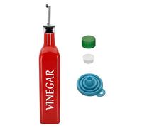 1 Pc 17oz Olive Dispenser Bottle,500ml Glass Oil and Vinegar Dispenser Set with 1 Stainless Steel Pourers,Funnel Bottles for Kitchen (Red Vinegar)