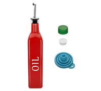 1 Pc 17oz Olive Dispenser Bottle,500ml Glass Oil and Vinegar Dispenser Set with 1 Stainless Steel Pourers,Funnel Bottles for Kitchen (Red Oil)
