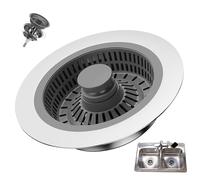 1 Pc 3 in 1 Pop up Sink Plug Replacement and Stopper Combo, Sink Strainer Sink Plug Strainer Stainless Wrap Shell Anti-Clogging with Odour Protection for 68-108mm Sink Drain