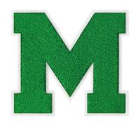 1 PC 6.0" Fresh Green Chenille Letter Patch with White Border Nature-Inspired Iron On Letters for Varsity Jackets & Outdoor Gear Large Alphabet Patches for Sports & DIY Fashion (M)