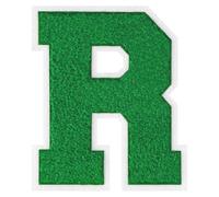1 PC 6.0" Fresh Green Chenille Letter Patch with White Border Nature-Inspired Iron On Letters for Varsity Jackets & Outdoor Gear Large Alphabet Patches for Sports & DIY Fashion (R)