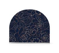 1 PC Acrylic Napkin Holders, Tabletop Square Stand Box Upright Tissue Dispenser for Bar, Cocktail, Kitchen Copper-gold Shiny Outline Rose Peony Flowers Leaves on Navy Blue