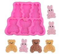 1 Pc Bear & Rabbit Cookie Mold, Silicone Jelly Mould for Valentine's Day, Christmas, Easter Holiday Baking, Fondant Chocolate Candy Cake Decoration DIY Gift
