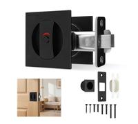 1 PC Black Pocket Door Lock, Zinc Alloy Privacy Lock with Indicator Lights and Emergency Unlock, Lock for Sliding Door Fits 42mm to 77mm Thickness, for Bathroom and Bedroom