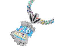 1 Pc Cartoon Avatar Pendant With Colorful Dripping Oil Zircon Hip-hop Necklace