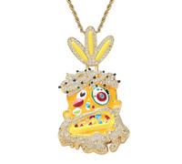 1 Pc Cartoon Avatar Pendant With Colorful Dripping Oil Zircon Hip-hop Necklace