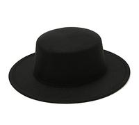 1 Pc Classic Flat Top Fedora Hat British Style Jazz Straight-Brimmed Manhattan Church Derby Cap for Unisex Head Circumference 22.8in (Black)